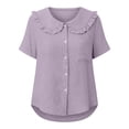 thumbnail image 4 of CYMMPU Women's Summer Short Sleeve Doll Collar Button Down Top, Cute Casual Loose Fit Blouse for Everyday Wear Purple XXL, 4 of 6