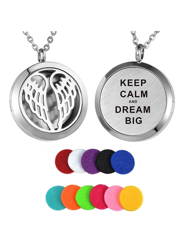 Large Angel Wings Motivational Quote Aromathery Essential Oil Diffuser Necklace by Valyria