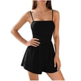 thumbnail image 3 of VBVC Women's Spaghetti Strap Ruched Romper Shorts,A-Line Square Neck Jumpsuit For Women,Ladies One-Piece Tummy Control Outfits with Pockets,Black,S-2XL, 3 of 7