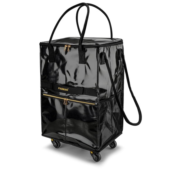 Reusable Grocery Bag on 5 Wheels, Foldable Rolling Tote Bag with Handle and Zipper Cover, 4 Pockets, Heavy Duty Shopping Cart for Laundry, Market & Trave (Black, Large_120L)