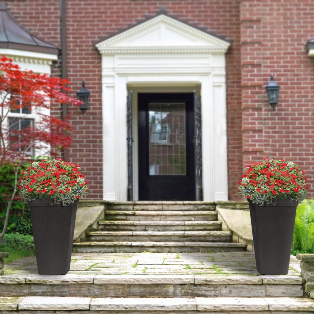 Tierra Verde Grand pot carré classique effilé Symphony à réserve d'eau 15" L x 28" H - Noir, Intérieur/Extérieur