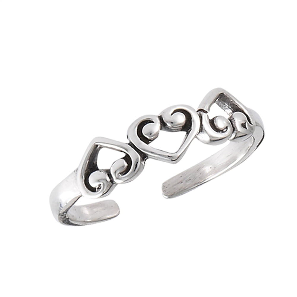 Promise Heart Tiny .925 Sterling Silver Double Midi Toe Ring Band 