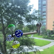 Window Suction Cup Bird Perch Toy for Parakeet, Movable Parrot Stand with Rotating Balls Bells for Window Mirror Glass Mount, Spinning Perch Toy