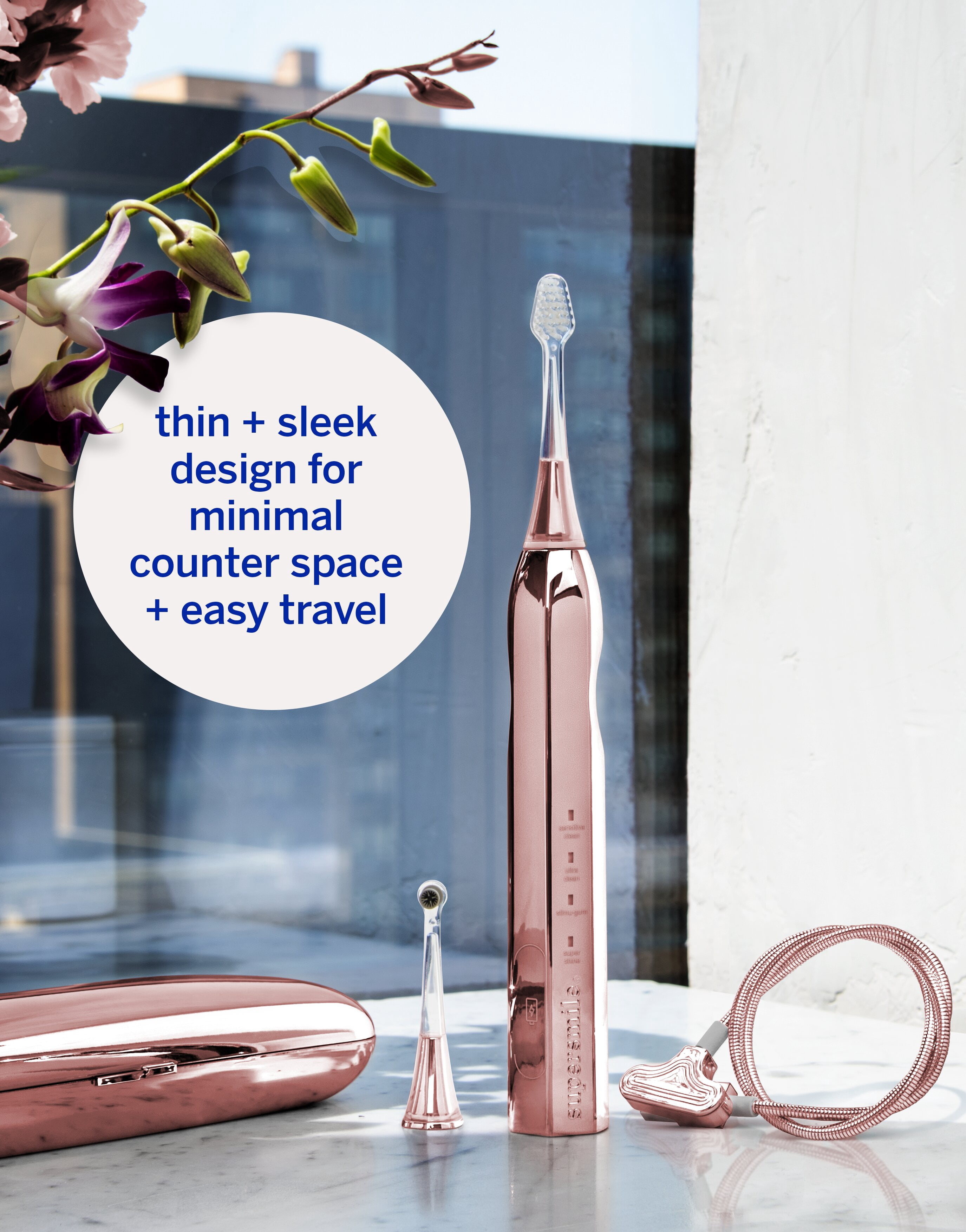 Supersmile Zina45 Deluxe Sonic Pulse Electric Toothbrush with Patented 45° Soft Bristles, USB Rechargeable Whitening Polishing Head and Travel Case for Adults & Children