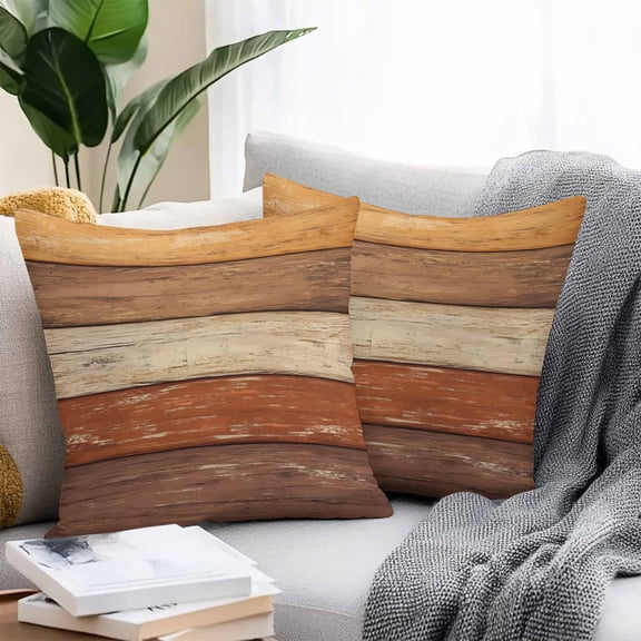 Throw Pillow Covers 20x20 Inch Set of 2, Farmhouse Burnt Orange Brown Waterproof Outdoor Pillow Covers, Vintage Wooden Striped Decorative Cushion Pillowcases for Couch, Sofa, Bed, Garden, Patio