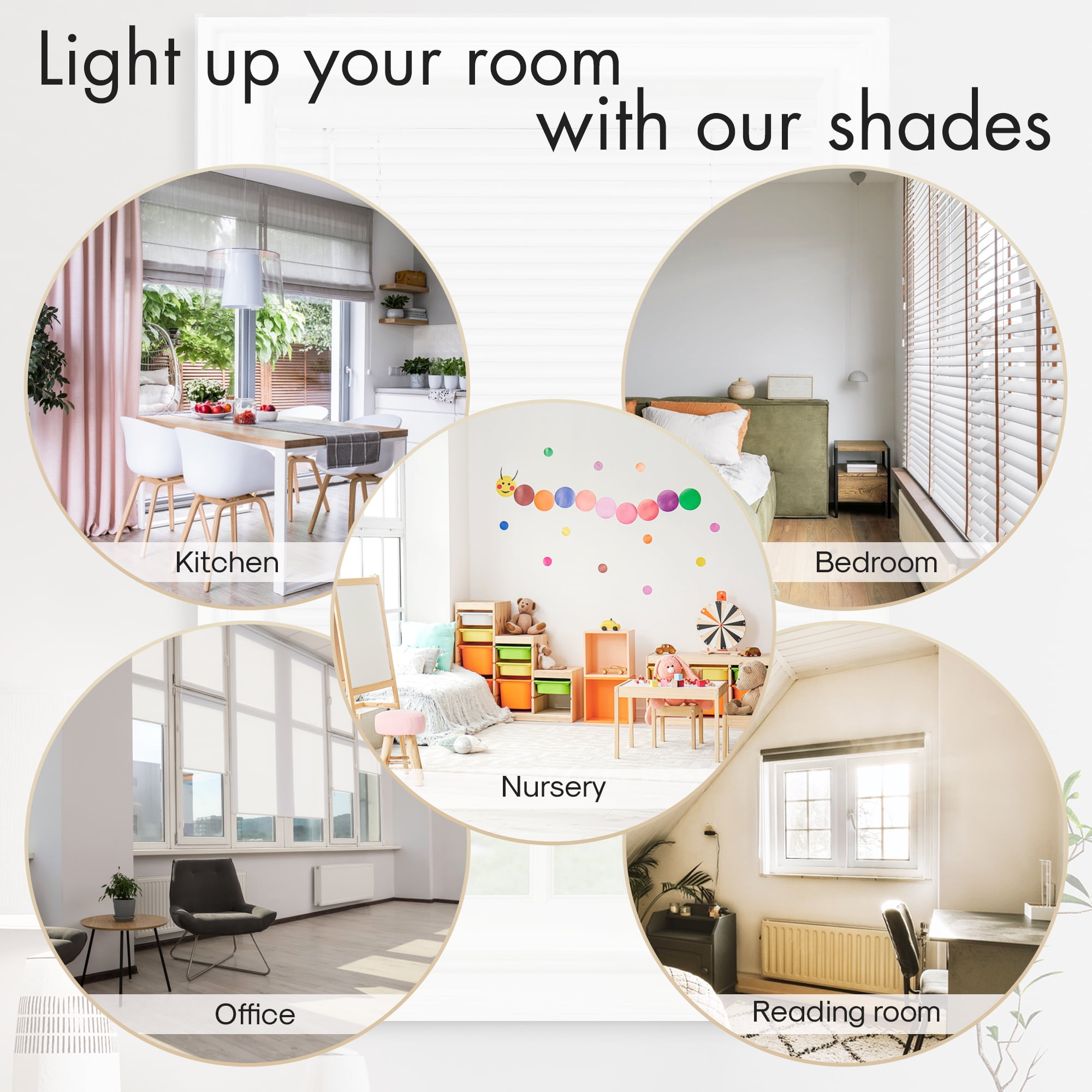 PowerSellerUSA 1" Slats Cordless Window Blinds, 64L x 42W Inches Solid Pattern Light Filtering Vinyl Indoor-Outside Ceiling Mount Mini Blind, Manual Cordless Rollup Window Privacy Blinds, White
