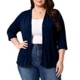 thumbnail image 2 of Stamzod Oversized Cardigans for Women 3/4 Length Sleeve Lightweight Summer Cardigan Open Front Button Up Cover Up Tops Navy B XXXXL, 2 of 6