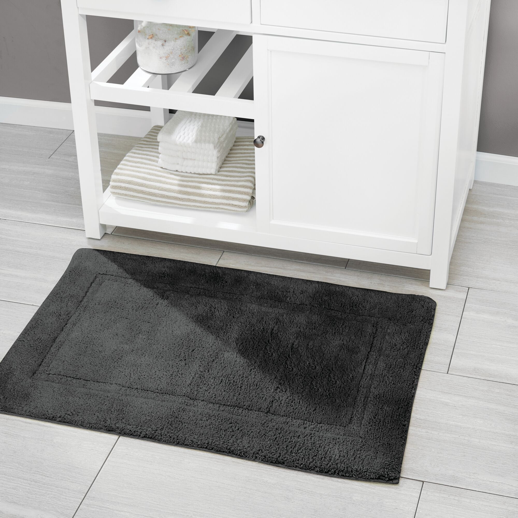 mDesign Microfiber Bath Mats - 3 Piece Bathroom Rugs - Set of 3 - Black