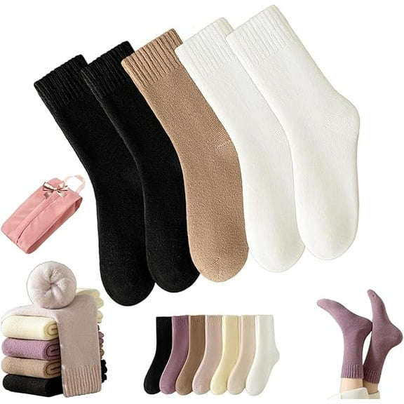 Saturatione Winter Thermal Socks,Winter Warm Solid Mid Calf Socks for Women,Soft Thick Comfortable Knit Crew Boot Sock(5pc-d)
