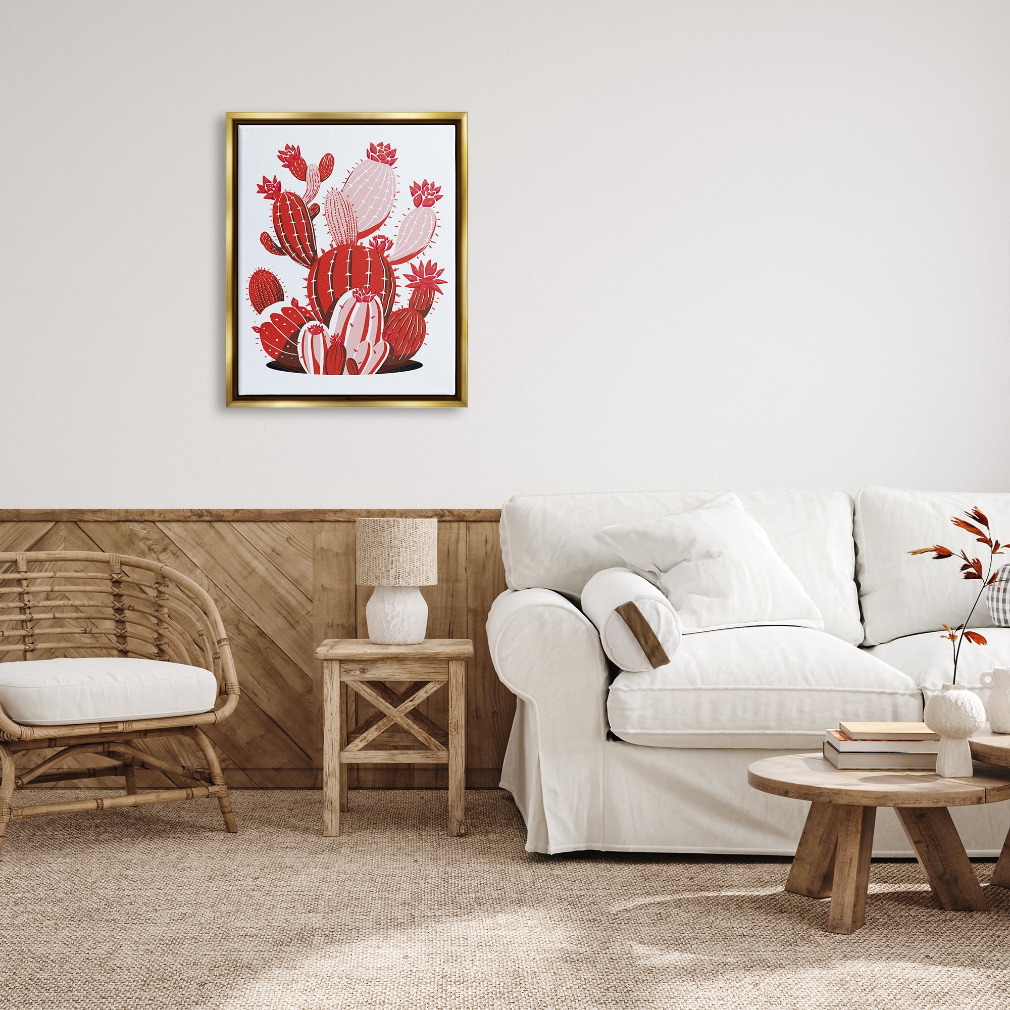 Stupell Industries Modern Red Cacti Botanical & Floral Painting Gold Floater Framed Art Print Wall Art, 25 x 31