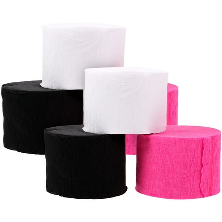 BRIGHTFUFU Party Organizers 6 Rolls White Pink Black Crepe Paper Streamers for DIY Crafts
