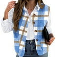 thumbnail image 2 of Fanxing Plus Size Plaid Vests for Women Button Down Collared Sleeveless Jacket Vintage Color Block Vest with Pockets Light Blue 5XL, 2 of 5