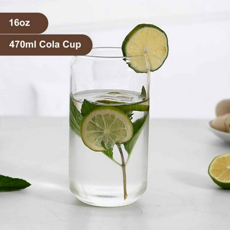2 Pack Drinking Glasses Beer Can Glass Cups 16 oz Can Shaped Tumbler Glass with Bamboo Lids and Straws Large Drinking Can Cups for Ice Soda Tea Iced