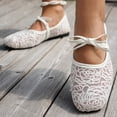 thumbnail image 5 of Wensltd Women's Floral Lace Bow Mary Jane Flats Elastic Strap Flat Shoes Daily Walking Soft Ballet Flats White, 5 of 8