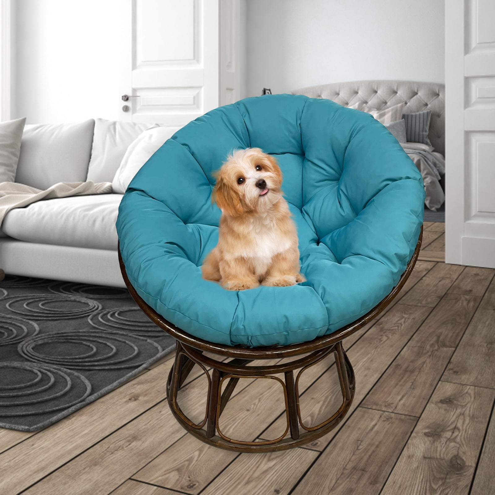 JOVELL 48 Inch Papasan Cushion Replacement, 5" Thick Waterproof Round Chair Pad, Fade & UV Resistant Indoor Outdoor Patio Seat Cushion, Blue