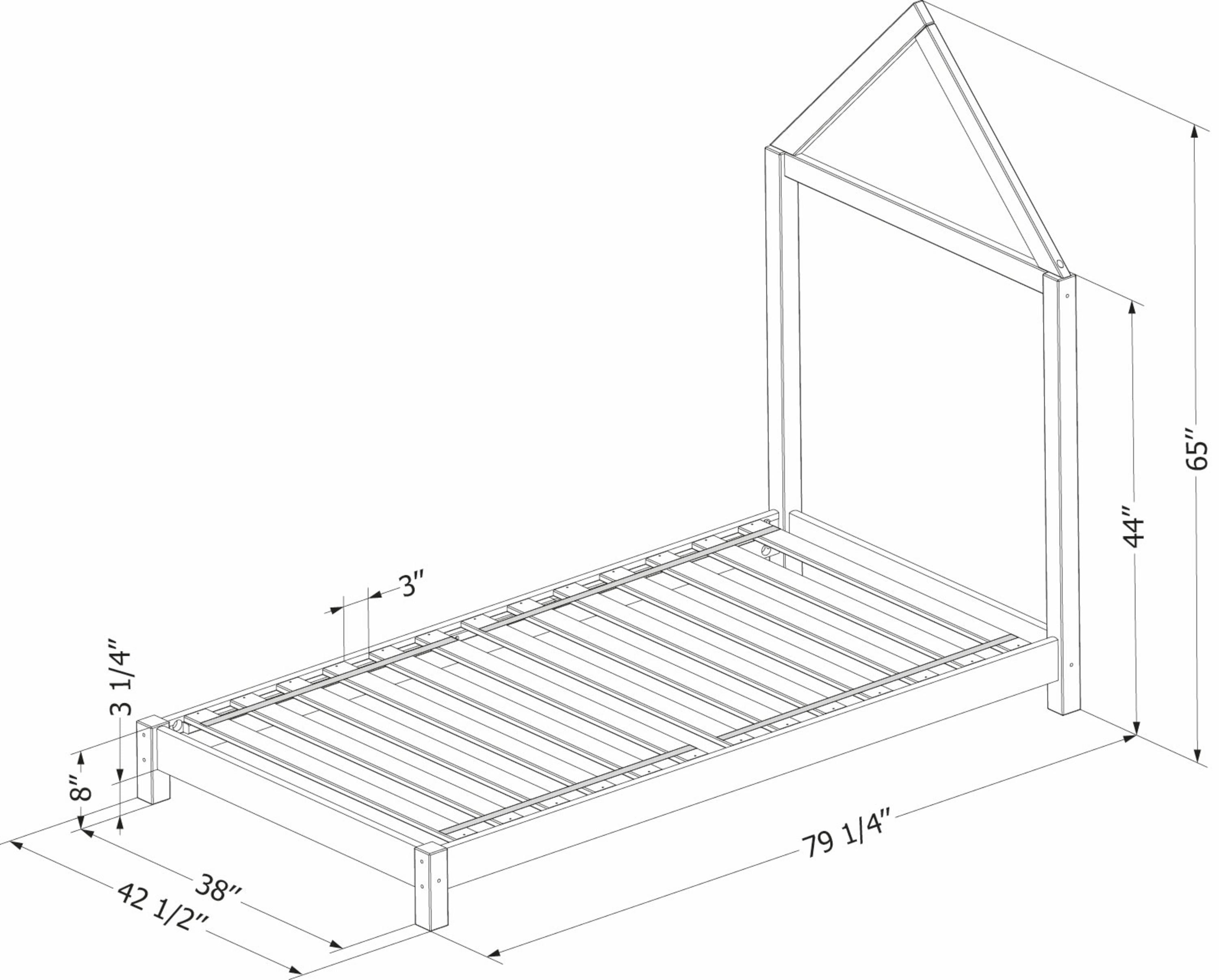 South Shore Sweedi, Scandinavian Twin Bed with House Frame Headboard, Natural