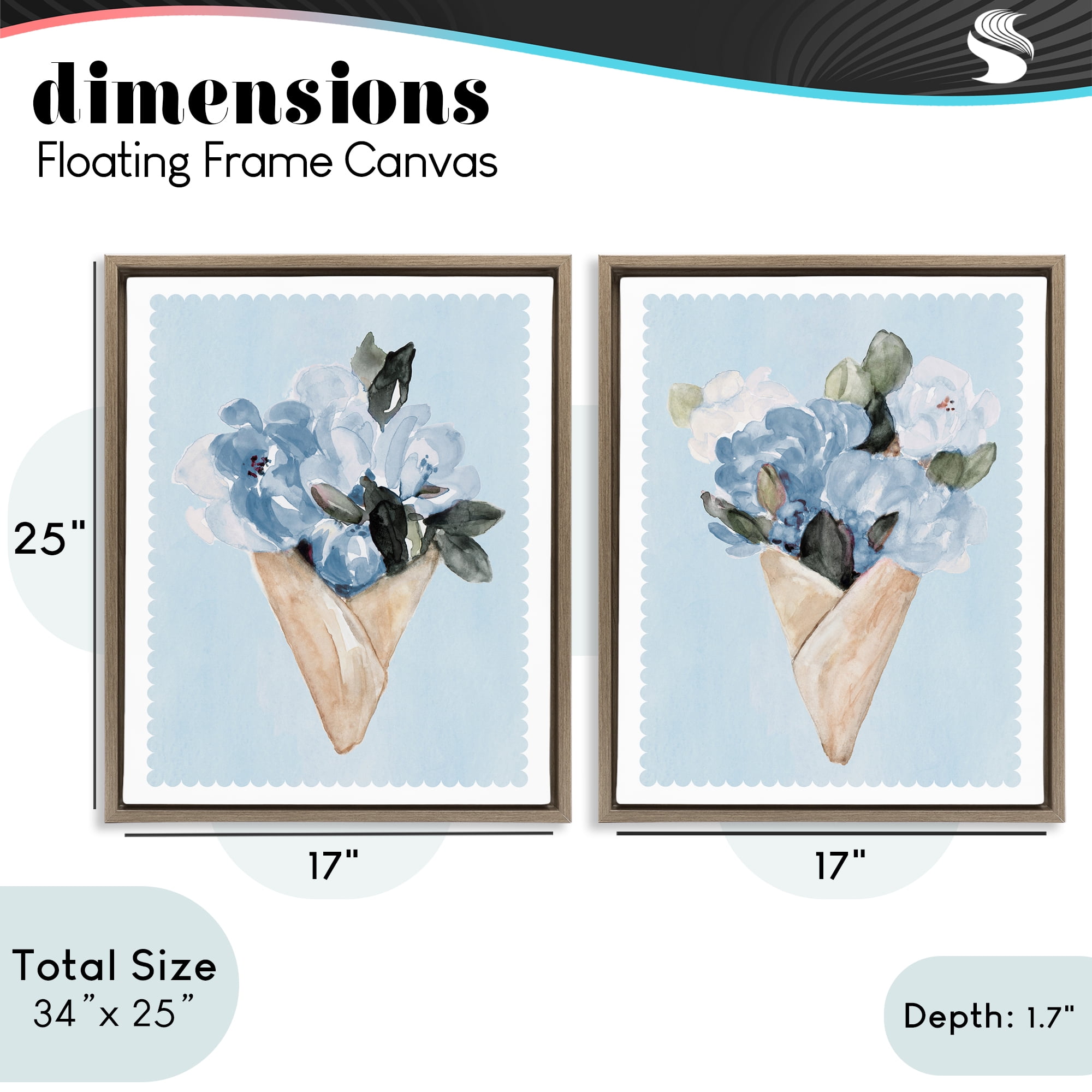 Stupell Industries Blue Flower Gift Bouquets 2 Piece Brown Framed Floater Canvas Set, design by Lanie Loreth
