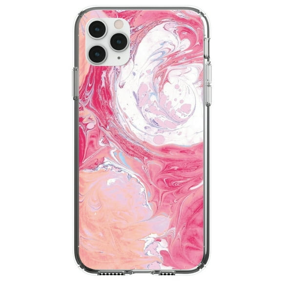 DistinctInk Clear Shockproof Hybrid Case for iPhone 13 (6.1" Screen) - TPU Bumper, Acrylic Back, Tempered Glass Screen Protector - Hot Pink Blue White Marble Image Print Printed Marble Image