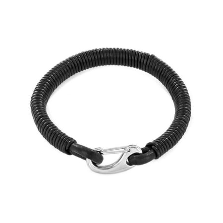 - Black Coiled Leatherette Stainless Steel Clasp Bracelet