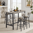 thumbnail image 4 of GNIXUU 5 Piece Long Bar Table and Chairs Set, Industrial Counter Height Pub Table and 4 PU Soft Stools with Backrest, High Kitchen Breakfast Tables Set for Restaurant, Dining Room,Gray, 4 of 7