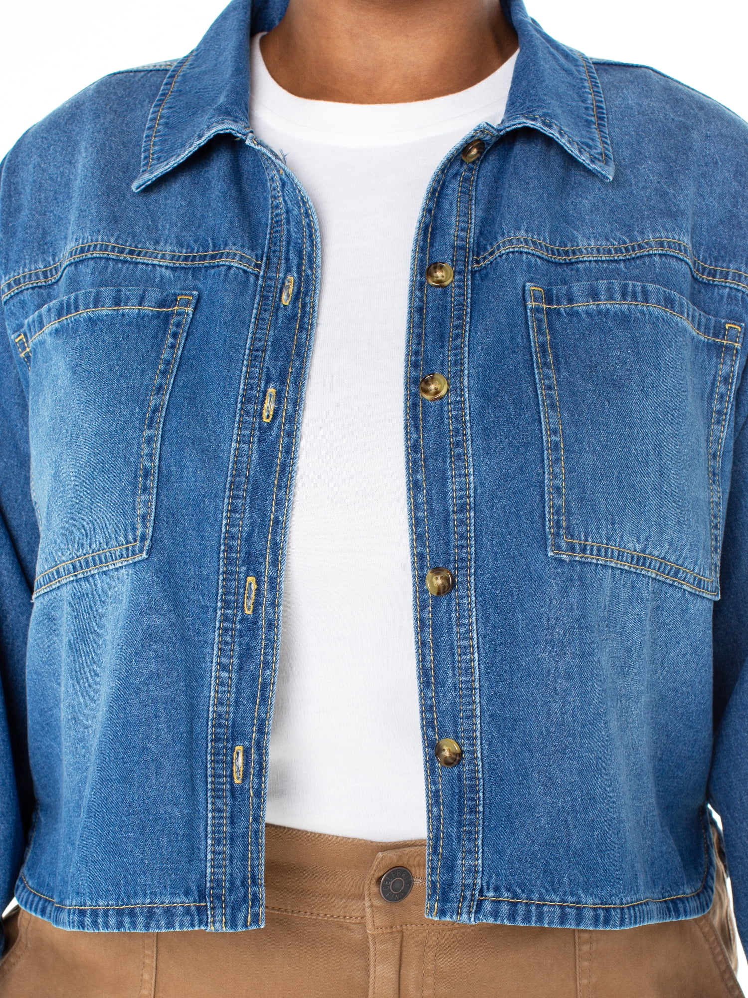 Celebrity Pink Women's and Women's Plus Hi Low Button Down Denim Top, Sizes XS-4X