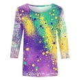 thumbnail image 4 of QATAINLAV Womens Mardi Gras Shirts 3/4 Length Sleeve Crewneck Tee Top Funny Graphic Print Fashion Carnival Party Blouses Multicolor S, 4 of 6