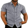 thumbnail image 1 of PENGXIANG Mens Linen Button Up Casual Short Sleeve Slim Fit Shirts, 1 of 6