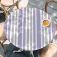 thumbnail image 2 of Light Purple Grey Stripe Round Tablecloth, Fitted Table Cover with Elastic for 45"-54" Round Tables, Farmhouse Minimalist Striped Table Cloth Outdoor Indoor Dinning Party Waterproof Tablecloths, 2 of 7