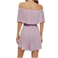 thumbnail image 4 of Usmixi Jumpsuits for Women Dressy Fashion Pleated Hem Ruffle Layer off Shoulder Tie Waist Jumpsuits Overalls Summer Square Neck Short Sleeve Solid Short Formal Rompers Purple m, 4 of 4