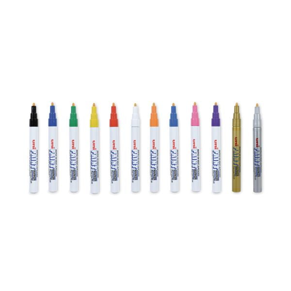 uniPaint Permanent Marker, Fine Bullet Tip, Assorted Colors, 12/Set