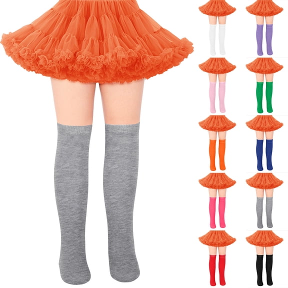 Tisuna Toddler Girls Socks Kids Knee High Dress Socks Solid Color Soft Stretchy Stacked Socks For Girls Child Black