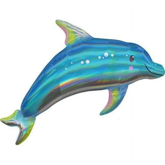 Mayflower 307167 29 in. Iridescent Blue Dolphin Shaped Foil Balloon