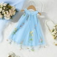 thumbnail image 4 of Robes Décontractées pour Bébés Filles Été en Maille Broderie Florale Col Rond Sans Manches Fête Danse Fête Robe d'Été, Bleu, 3-6 Mois, 4 of 9