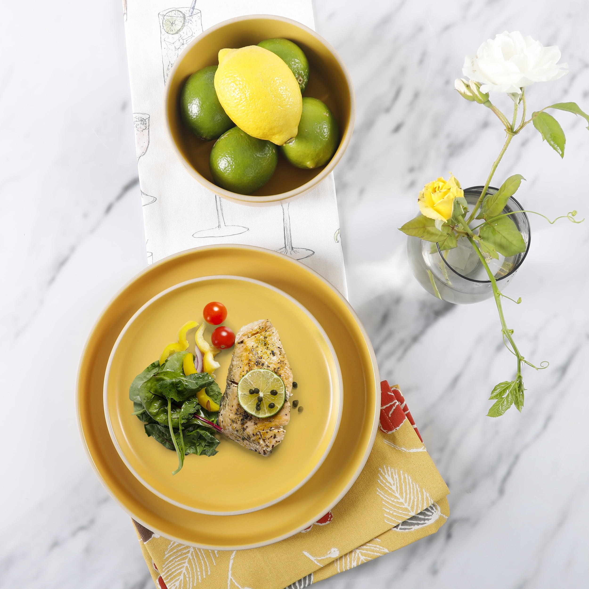 Gibson Home Everyday Essential Yellow Dinnerware Set, 12-Piece Set