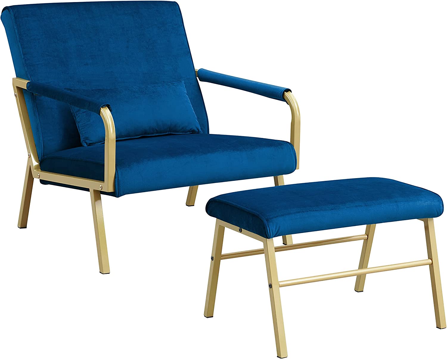 Velvet Accent Chair with Ottoman, Comfy Armchair with Lumbar Pillow and