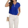 thumbnail image 5 of Cueply Womens Summer Tops Short Sleeve V Neck Dressy Casual Chiffon Blouses T Shirts Tops, 5 of 6