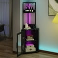 thumbnail image 2 of Uforic Corner Shelf with Door & LED Light, 5 Tier Corner Bar Cabinet with Power Outlets, Black, 2 of 9