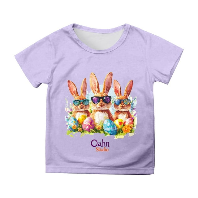 T-shirts à Manches Courtes pour Tout-Petits Garçons Tenue de Pâques Imprimé d'Oeufs de Pâques Hauts d'Été à Col Rond T-Shirts Basiques T-Shirts pour Fille Taille 3-4T