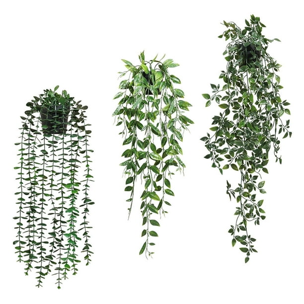 Houderco 3Ud Plantas Colgantes Artificiales En Maceta Con Hojas Para De Hogar Y Oficina