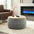 thumbnail image 2 of 25.5In Round Storage Ottoman, Upholstered Coffee Table with Wooden Top, 2 in 1End Table and Ottoman for Living Room Office, Dark Grey, 2 of 8