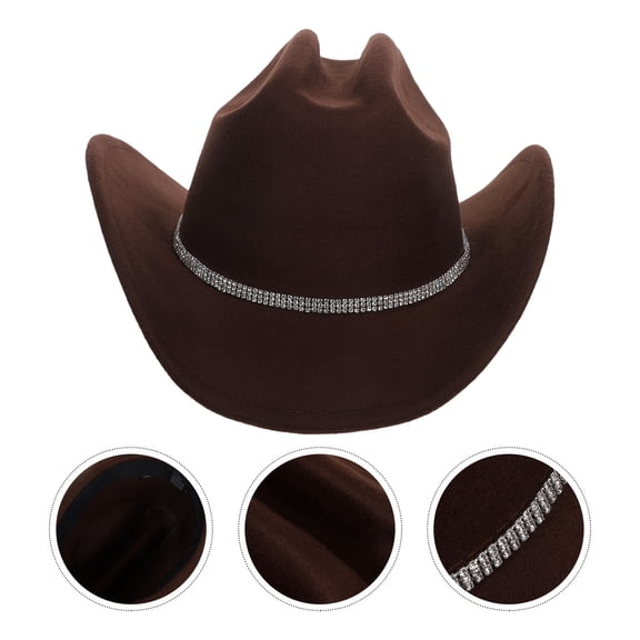 Raindrops Western Hat Brown Felt Breathable Comfortable Versatile Style for Decor