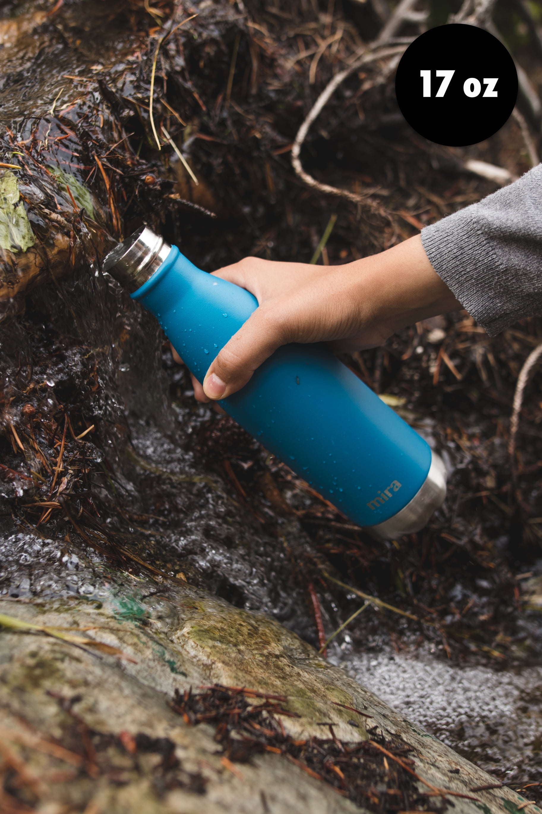 MIRA 17oz Stainless Steel Vacuum Insulated Water Bottle, Leak-Proof Double Walled Cola Shape, Hawaiian Blue