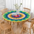 thumbnail image 3 of Rainbow Tie Dye Mandala Pattern Round Fitted Tablecloth with Elastic Edge,Dining Table Cover Waterproof,Outdoor Round Tablecloth for Camping,Dining,Indoor and Outdoor, 3 of 7