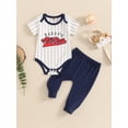 thumbnail image 2 of Bagilaanoe 2pcs Newborn Baby Boys Holiday Outfits Pants Set Striped Letters Short Sleeve Romper Tops + Leggings 3M 6M 12M 18M Infant Casual Clothes, 2 of 8