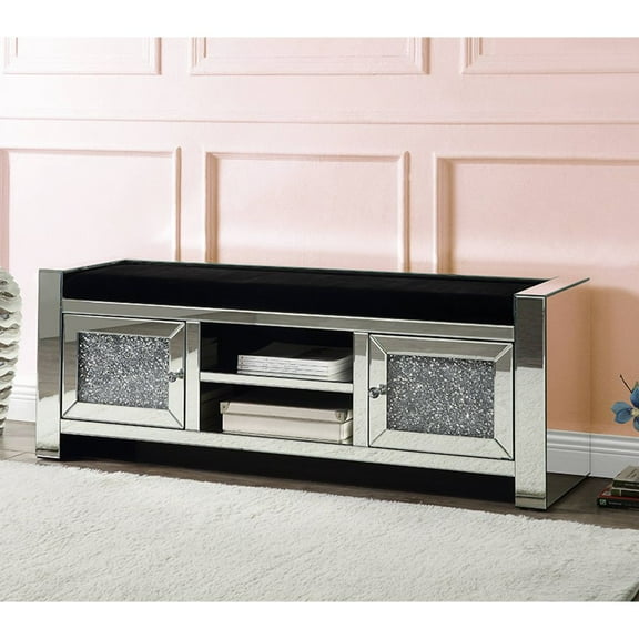 Acme Noralie Bench with Storage, Mirrored & Faux Diamonds