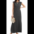 thumbnail image 1 of Vestido Maxi de Verano para Mujer, Informal, Holgado, con Abertura, Sin Arrugas, con Cuello Redondo y Bolsillos, Gris Oscuro, Talla XXL, 1 of 9