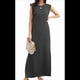 thumbnail image 1 of Vestido Maxi de Verano para Mujer, Informal, Holgado, con Abertura, Sin Arrugas, con Cuello Redondo y Bolsillos, Gris Oscuro, Talla XXL, 1 of 9