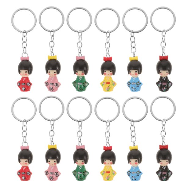 12 Uds. Adorables llaveros de muñeca tipo kimono de estilo japonés para mujer, llavero con campana de muñeca tipo kimono, llavero de muñeca tipo kimono, bolso, mochila, bolso, adorno colgante