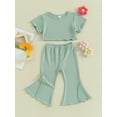 thumbnail image 3 of Suealasg Toddler Girls Clothes 6M 1T 2T 3T 4T 5T Ribbed Short Sleeve Round Neck T-Shirt with Flare Trousers 2pcs Kids Baby Girls Summer Outfits, 3 of 8