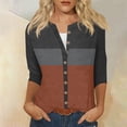 thumbnail image 2 of Jinhomg 3/4 Sleeve Button Down Tees for Women Trendy Color Block T-Shirts Fall Lightweight Comfort Going Out Wear Today'S Brown S, 2 of 6